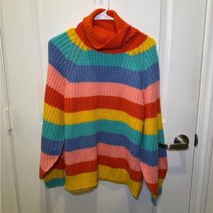 Like New Debut Multi Striped Rainbow Turtleneck Sweater